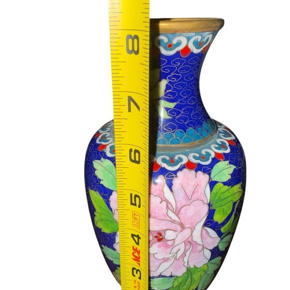 Vintage Cloisonné Enamel Vase – Blue Floral Design - Picture 7 of 8
